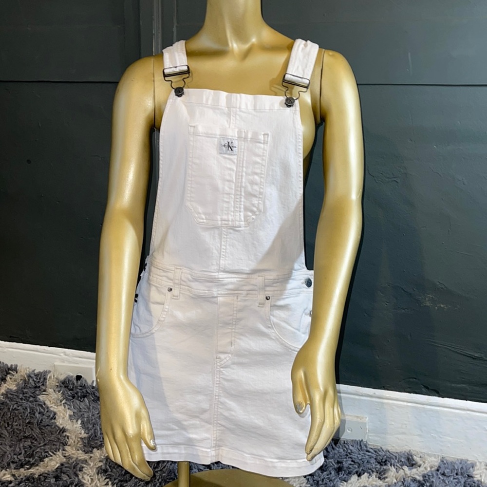 White Calvin Kelvin Jean Overall Dress
